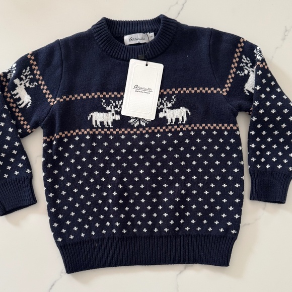GRANDWISH Boys Christmas Sweater, Toddler, Navy Size 3,Reindeer Sweater NWT - Picture 1 of 7